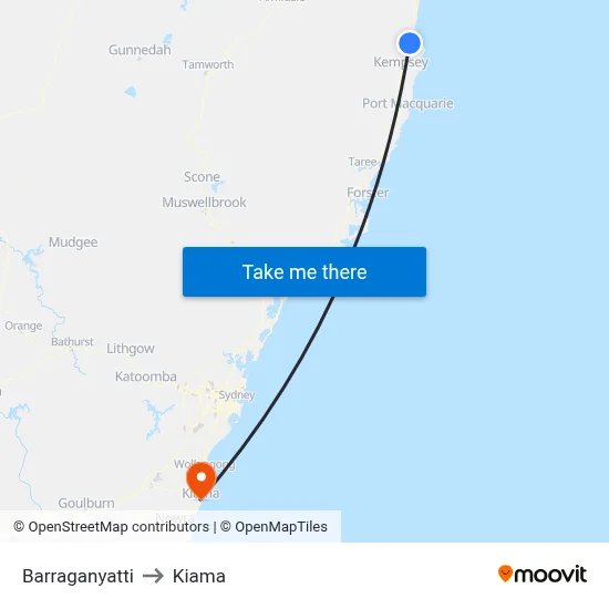 Barraganyatti to Kiama map