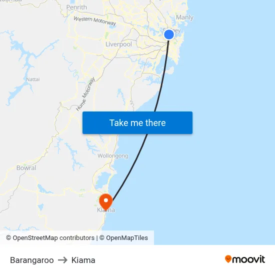 Barangaroo to Kiama map