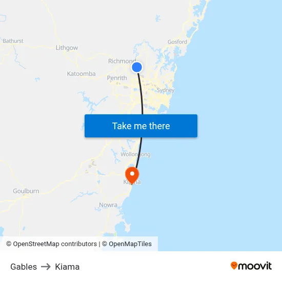 Gables to Kiama map