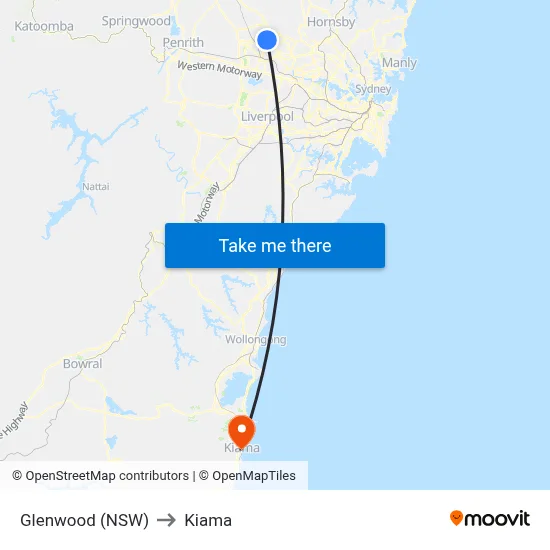 Glenwood (NSW) to Kiama map