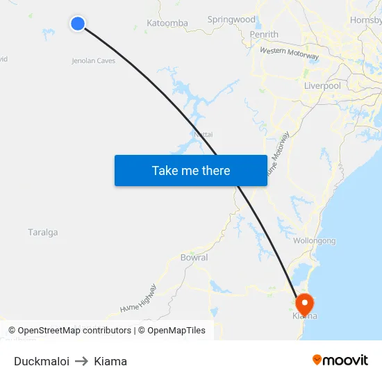 Duckmaloi to Kiama map