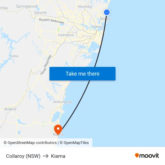 Collaroy (NSW) to Kiama map