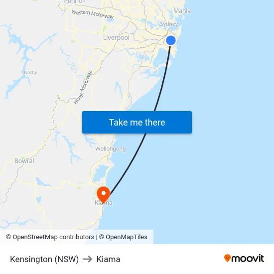 Kensington (NSW) to Kiama map