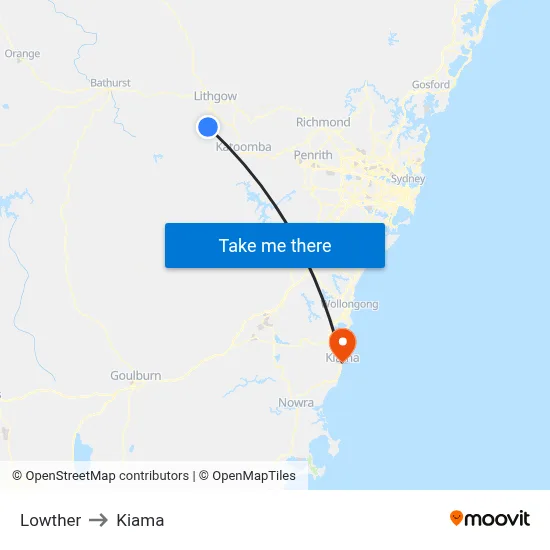 Lowther to Kiama map