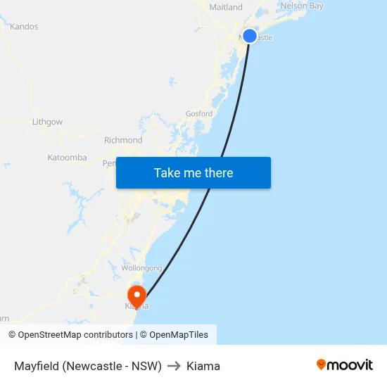Mayfield (Newcastle - NSW) to Kiama map