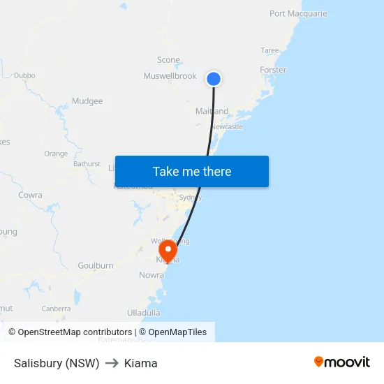 Salisbury (NSW) to Kiama map