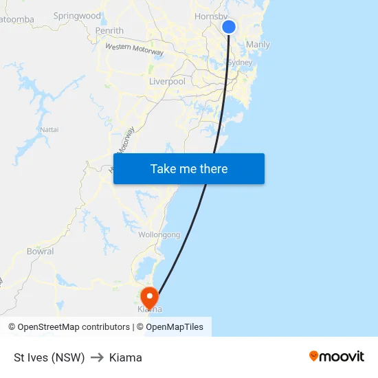 St Ives (NSW) to Kiama map