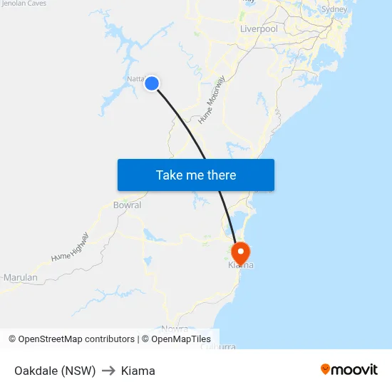 Oakdale (NSW) to Kiama map