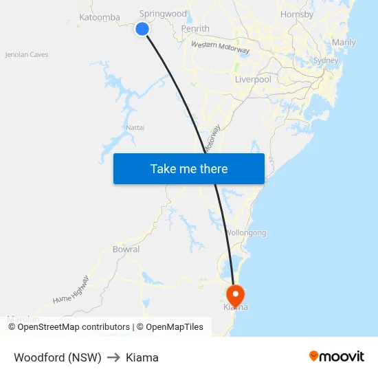 Woodford (NSW) to Kiama map