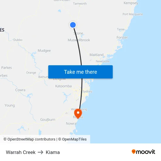 Warrah Creek to Kiama map