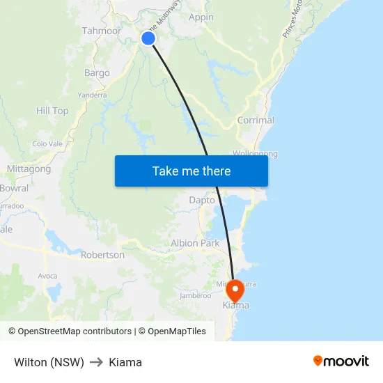 Wilton (NSW) to Kiama map