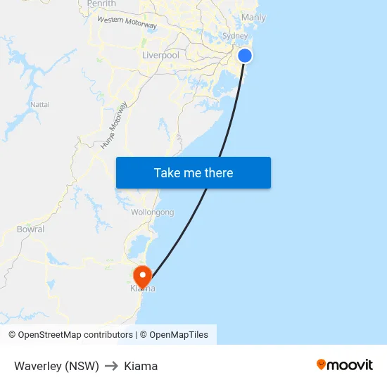 Waverley (NSW) to Kiama map