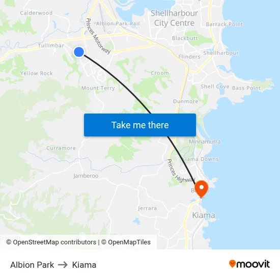 Albion Park to Kiama map