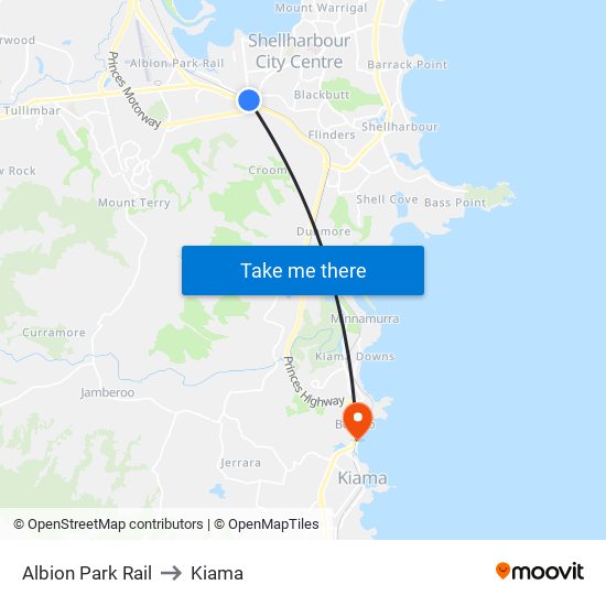 Albion Park Rail to Kiama map