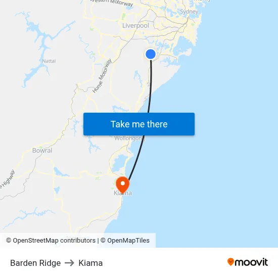 Barden Ridge to Kiama map