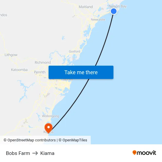 Bobs Farm to Kiama map