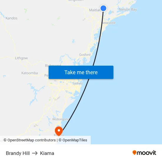 Brandy Hill to Kiama map
