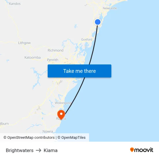 Brightwaters to Kiama map