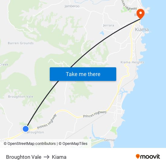 Broughton Vale to Kiama map