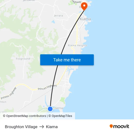 Broughton Village to Kiama map