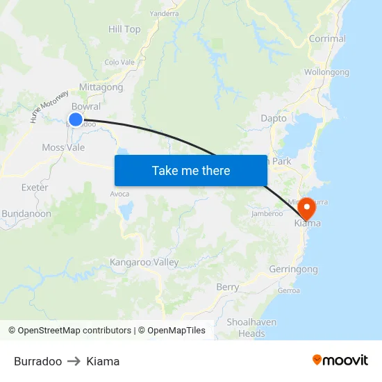 Burradoo to Kiama map