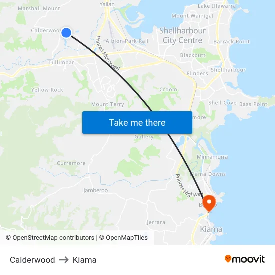 Calderwood to Kiama map