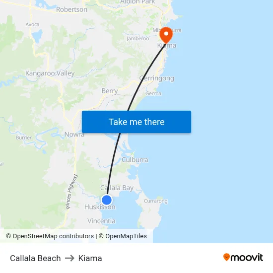 Callala Beach to Kiama map