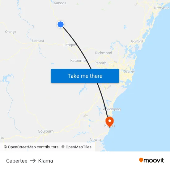 Capertee to Kiama map