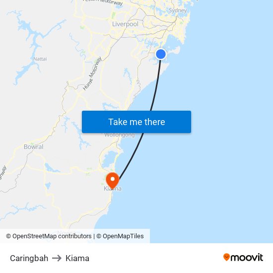 Caringbah to Kiama map