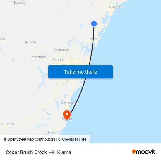 Cedar Brush Creek to Kiama map