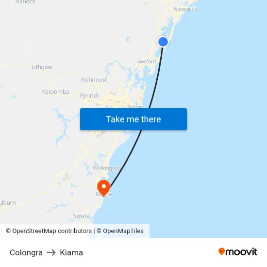 Colongra to Kiama map