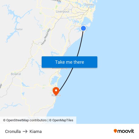 Cronulla to Kiama map