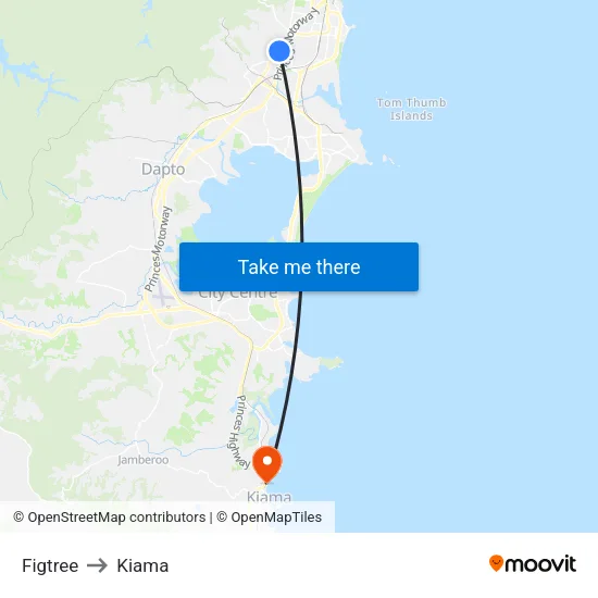 Figtree to Kiama map