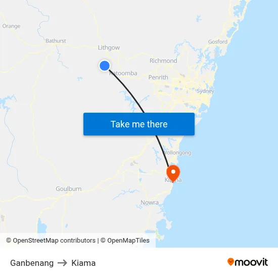 Ganbenang to Kiama map