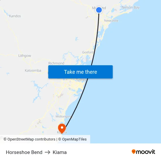 Horseshoe Bend to Kiama map