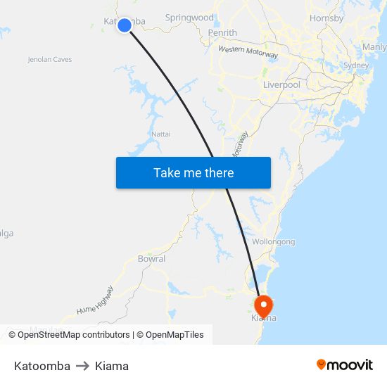 Katoomba to Kiama map