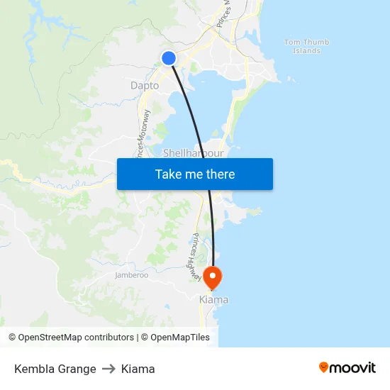 Kembla Grange to Kiama map