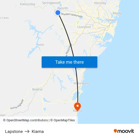 Lapstone to Kiama map