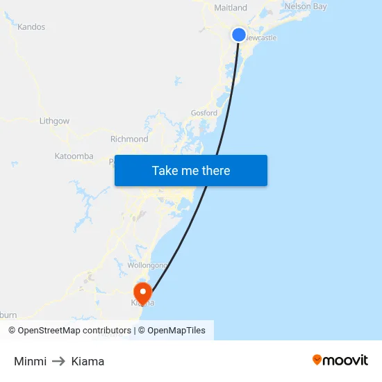 Minmi to Kiama map