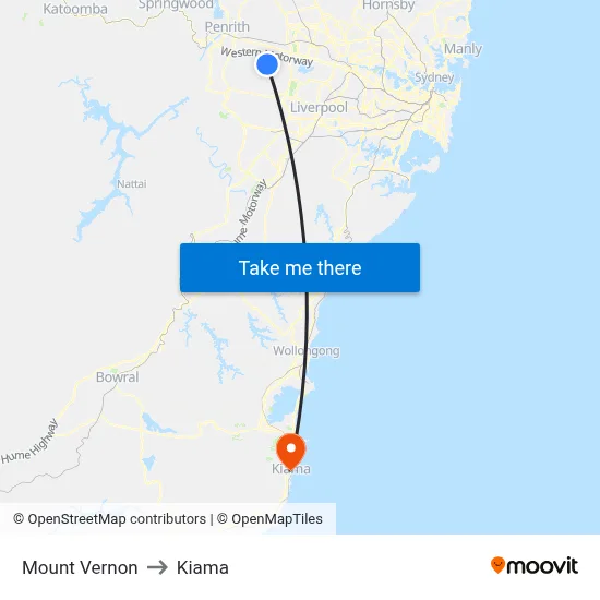 Mount Vernon to Kiama map