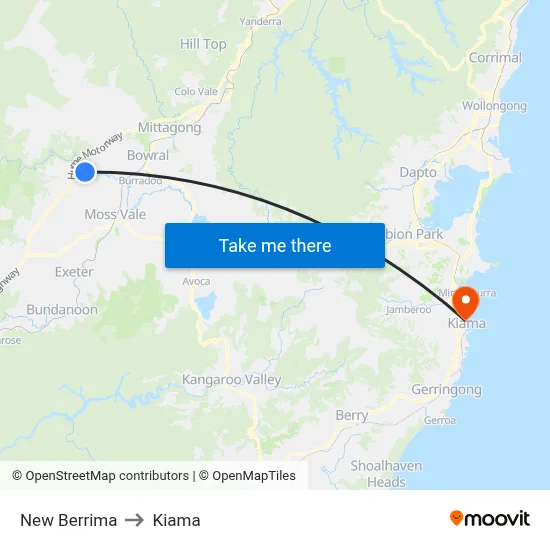 New Berrima to Kiama map