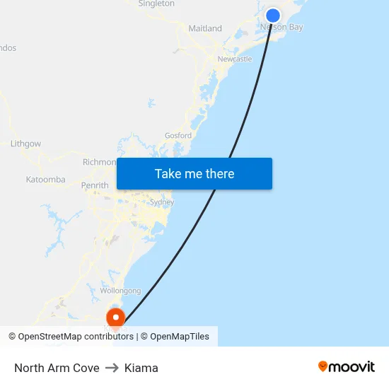 North Arm Cove to Kiama map
