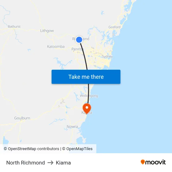 North Richmond to Kiama map