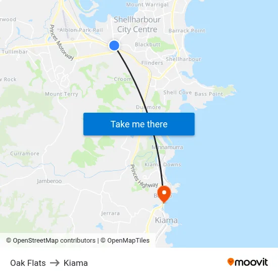 Oak Flats to Kiama map