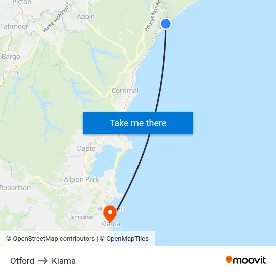 Otford to Kiama map