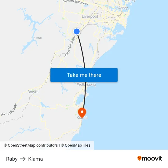 Raby to Kiama map