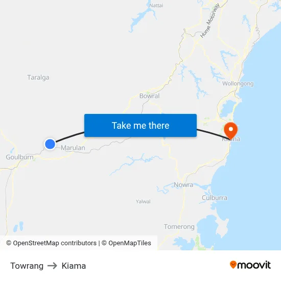 Towrang to Kiama map