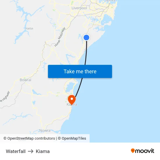 Waterfall to Kiama map