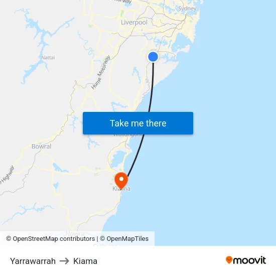 Yarrawarrah to Kiama map