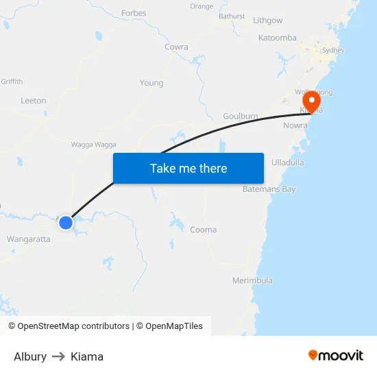 Albury to Kiama map